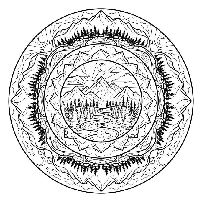 Coloriage Mandala: Montagnes simples Mandalas