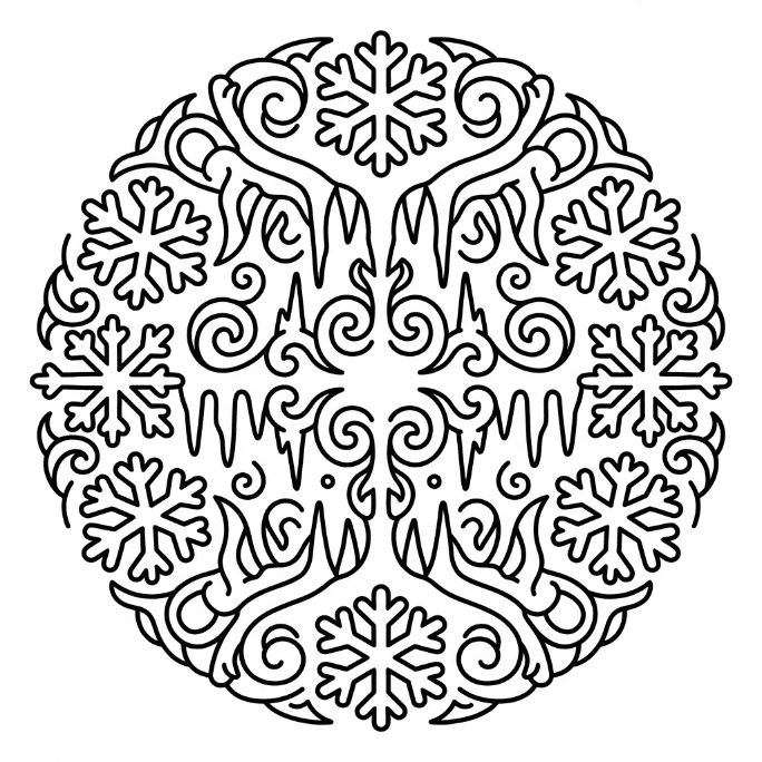 Coloriage Mandala: Motifs de glace et de flocons de neige Mandalas