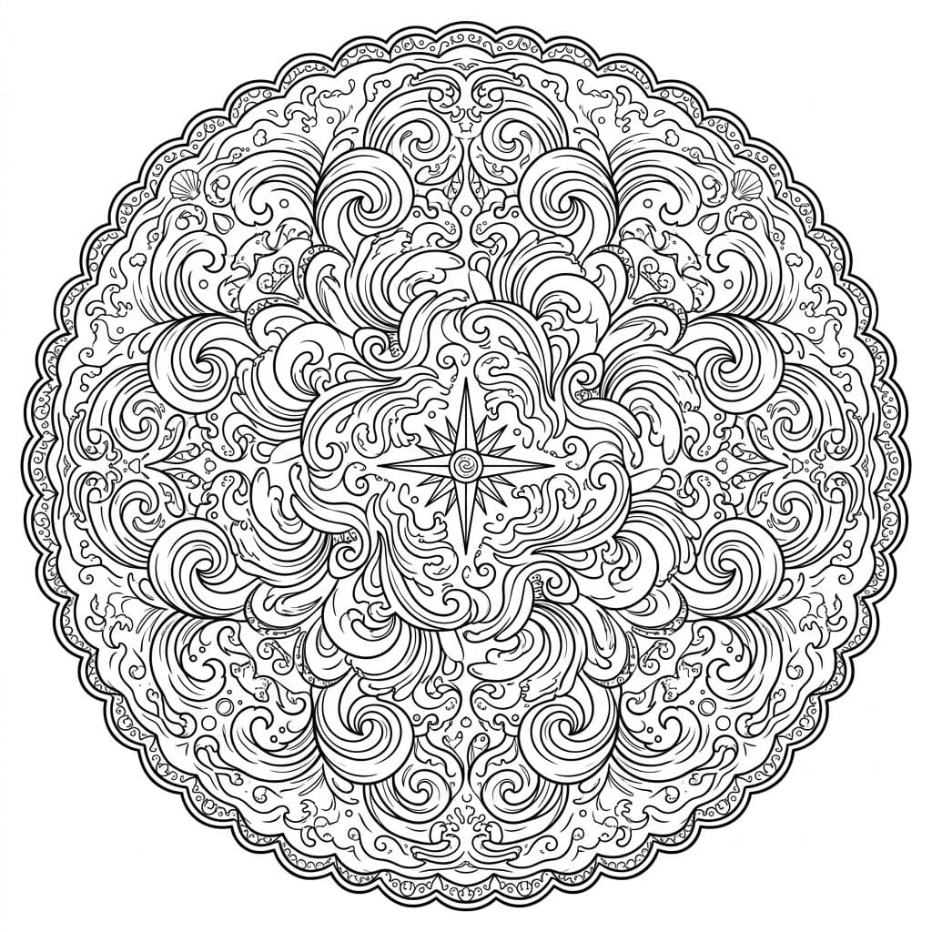Coloriage Mandala: Ondes océaniques complexes Mandalas