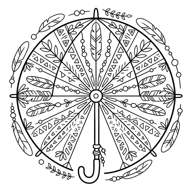 Coloriage Mandala: Parapluie à motifs bohèmes Mandalas