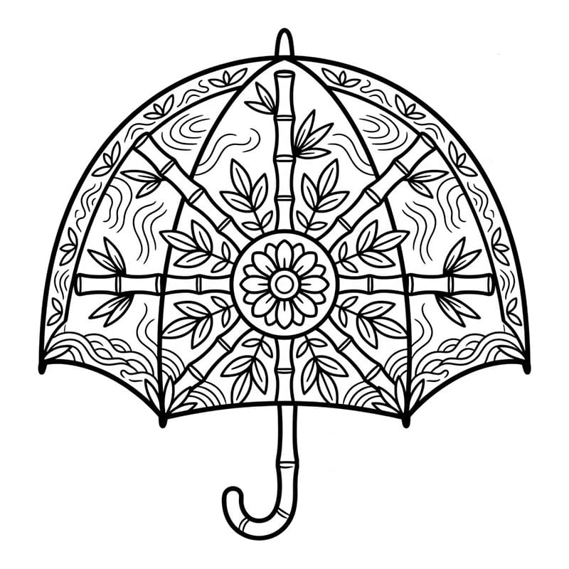 Coloriage Mandala: Parapluie à motifs de bambou Mandalas