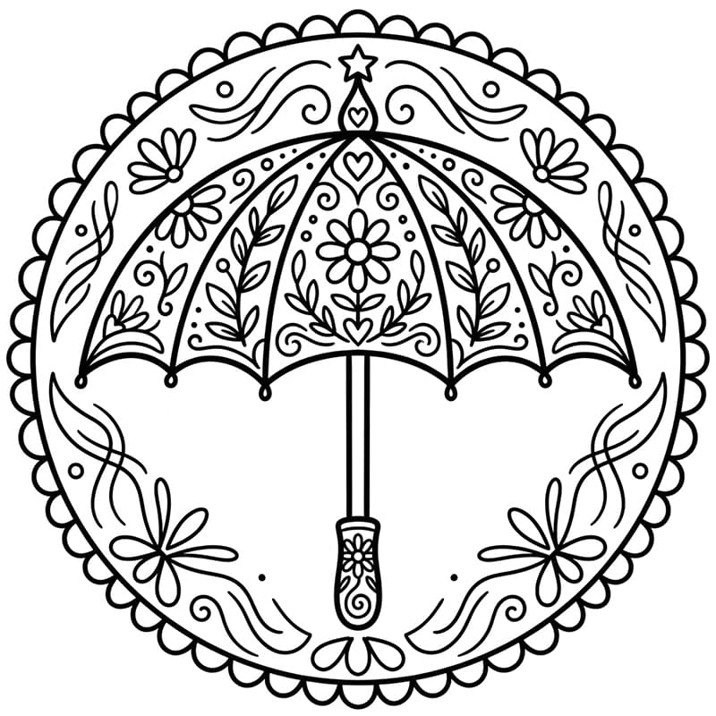 Coloriage Mandala: Parapluie à motifs floraux bohèmes Mandalas