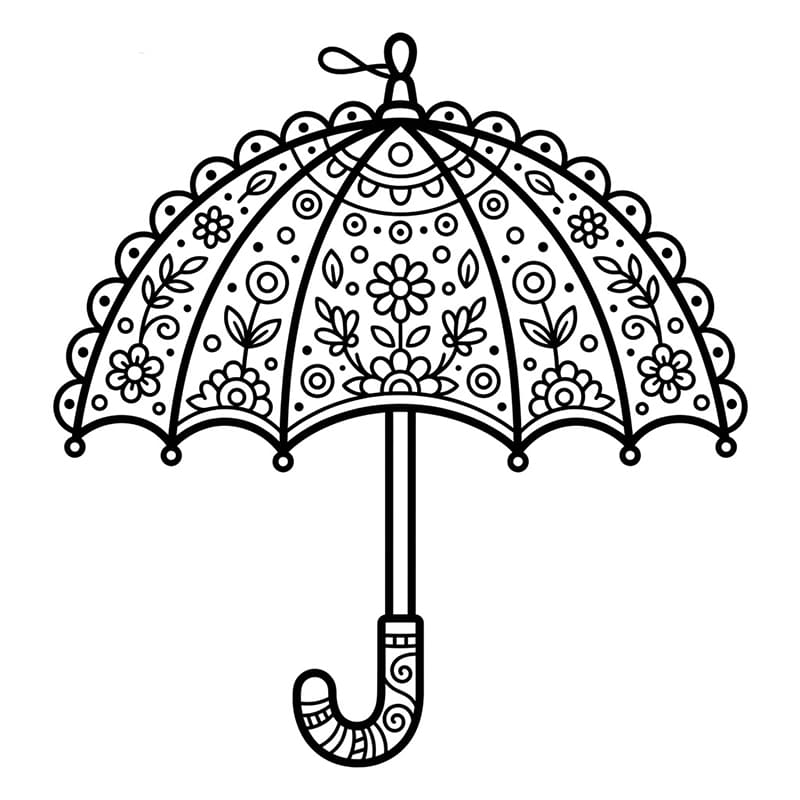 Coloriage Mandala: Parapluie à motifs floraux Mandalas