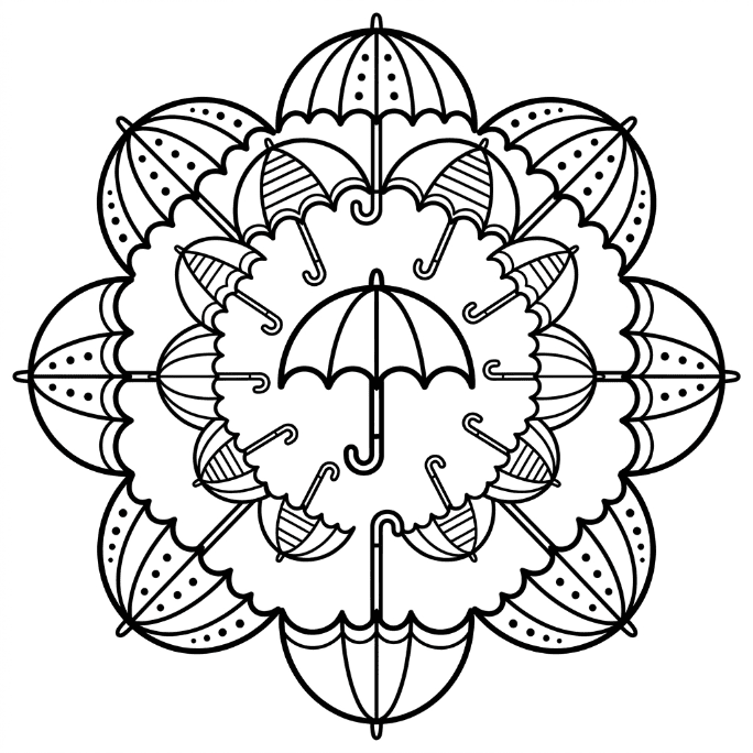 Coloriage Mandala: Parapluie au design symétrique Mandalas