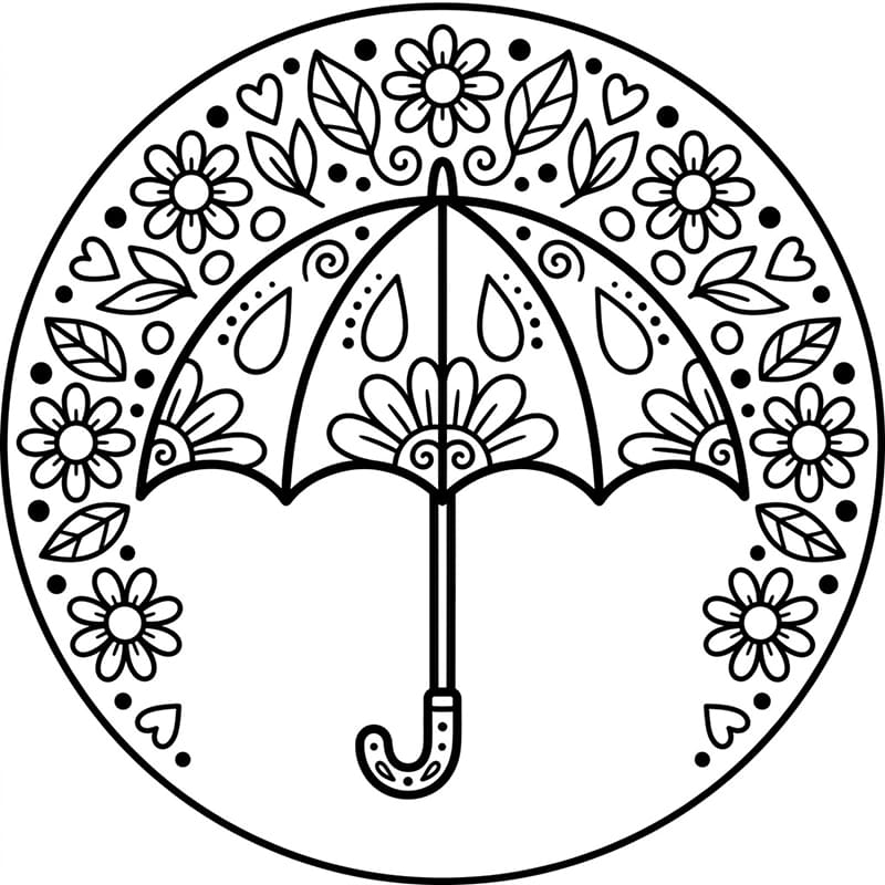Coloriage Mandala: Parapluie pour enfants Mandalas
