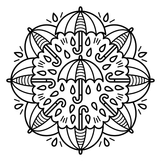 Coloriage Mandala: Parapluie pour jour de pluie Mandalas