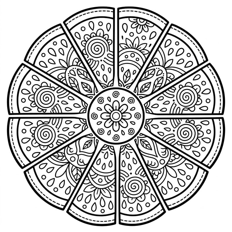 Coloriage Mandala: Pastèque à motifs de feuilles et de spirales Mandalas