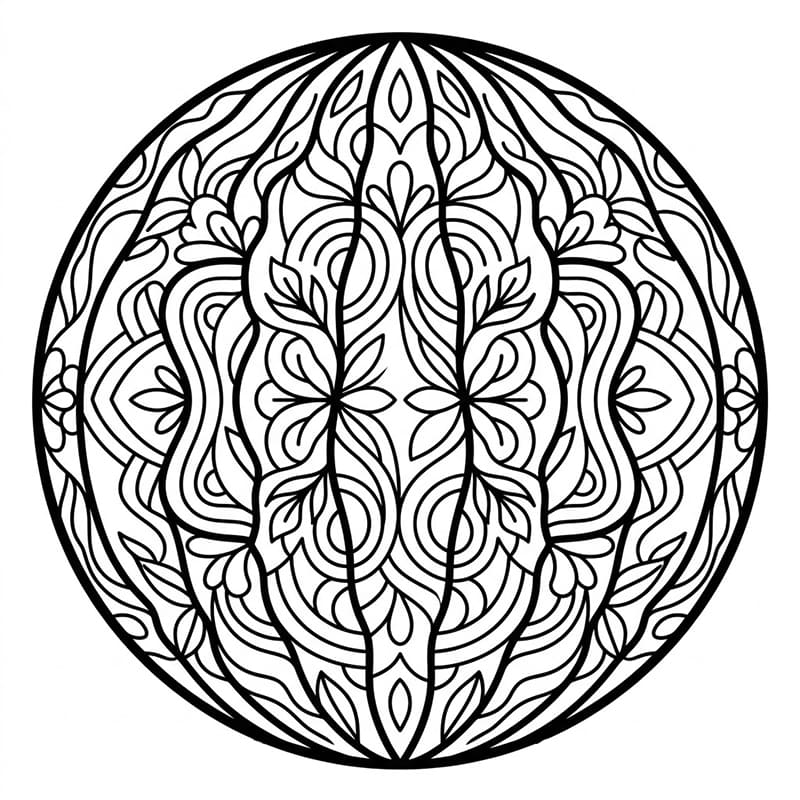 Coloriage Mandala: Pastèque à rayures sur l'écorce et à motifs simples Mandalas
