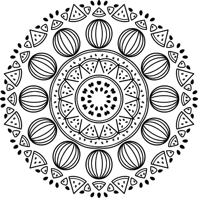 Coloriage Mandala: Pastèque à symétrie circulaire Mandalas