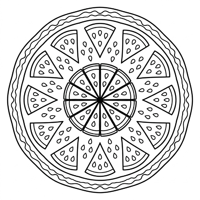 Coloriage Mandala: Pastèque d'été Mandalas