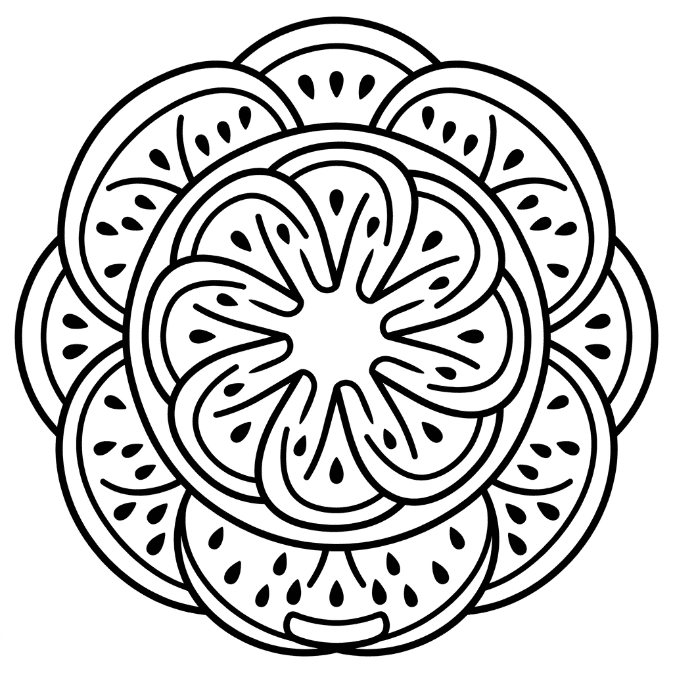 Coloriage Mandala: Pastèque facile Mandalas
