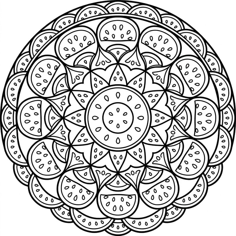 Coloriage Mandala: Pastèque fraîche Mandalas