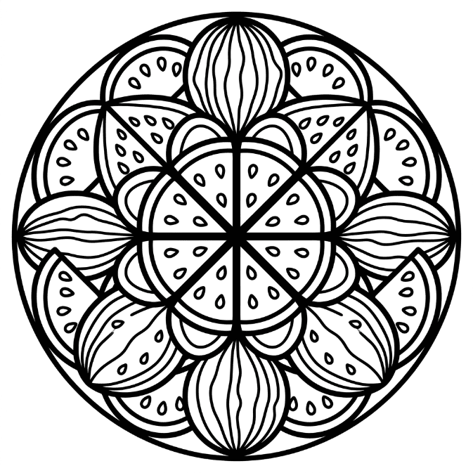 Coloriage Mandala: Pastèque gratuit Mandalas