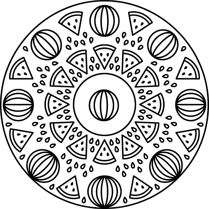 Coloriage Mandala: Pastèque minimaliste Mandalas