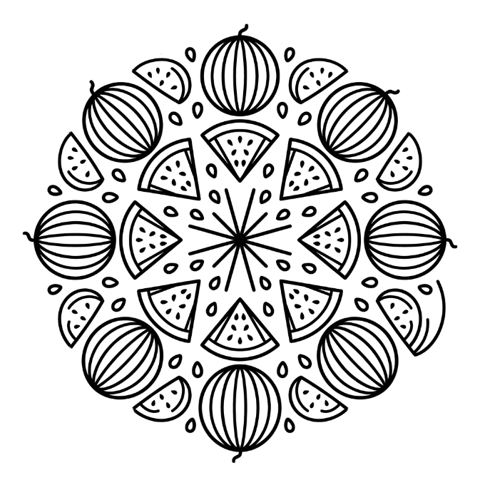 Coloriage Mandala: Pastèque pour enfants Mandalas