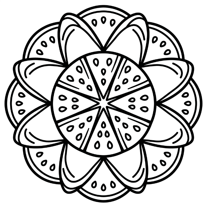 Coloriage Mandala: Pastèque simple Mandalas