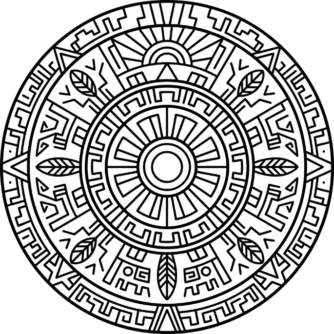 Coloriage Mandala: Soleil Aztèque Mandalas