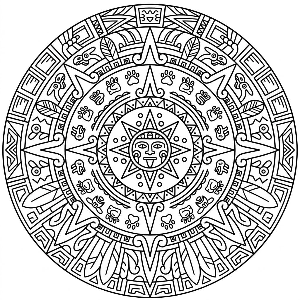 Coloriage Mandala: Symboles Aztèques et Mésoaméricains anciens Mandalas