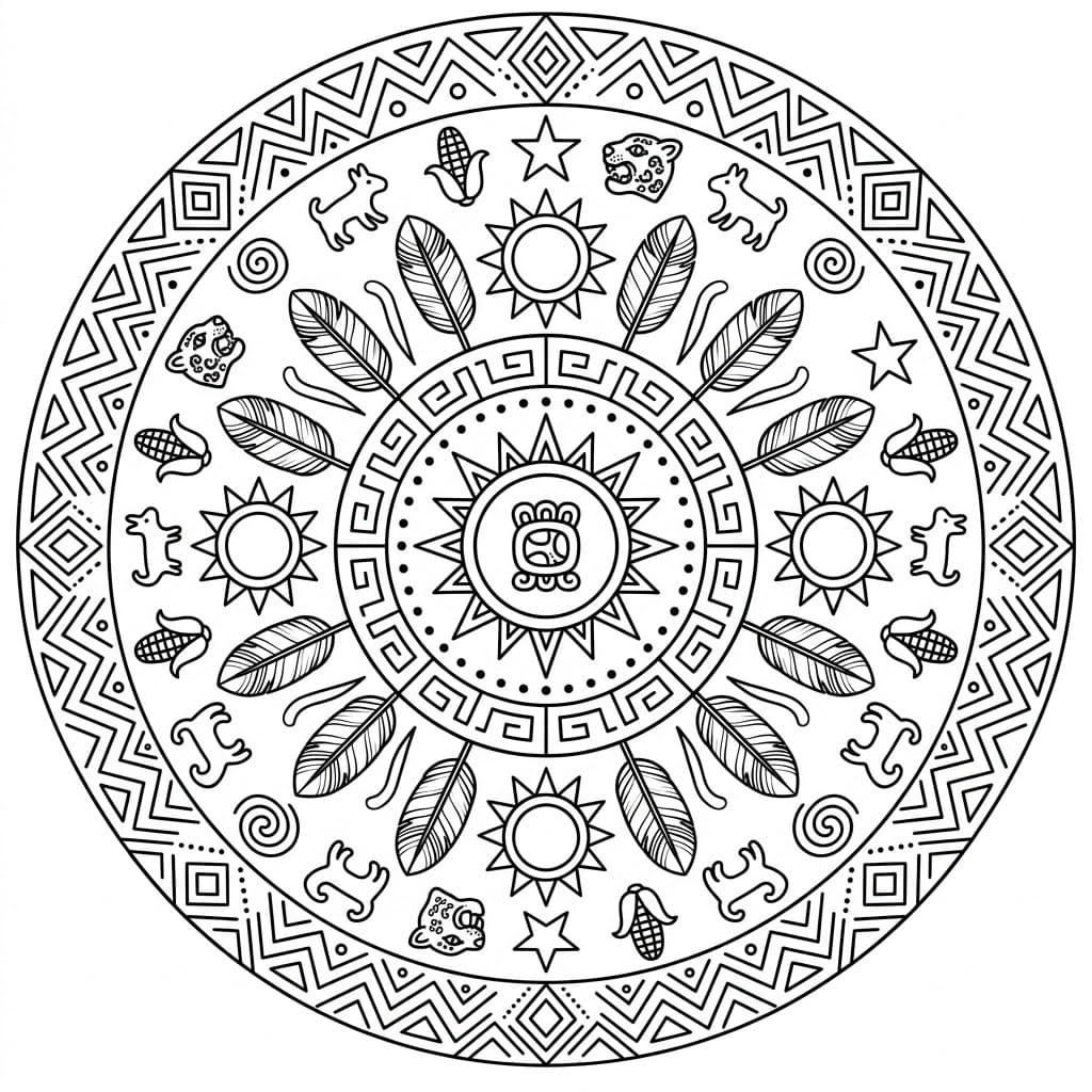 Coloriage Mandala: Symboles Aztèques et traditionnels Mandalas