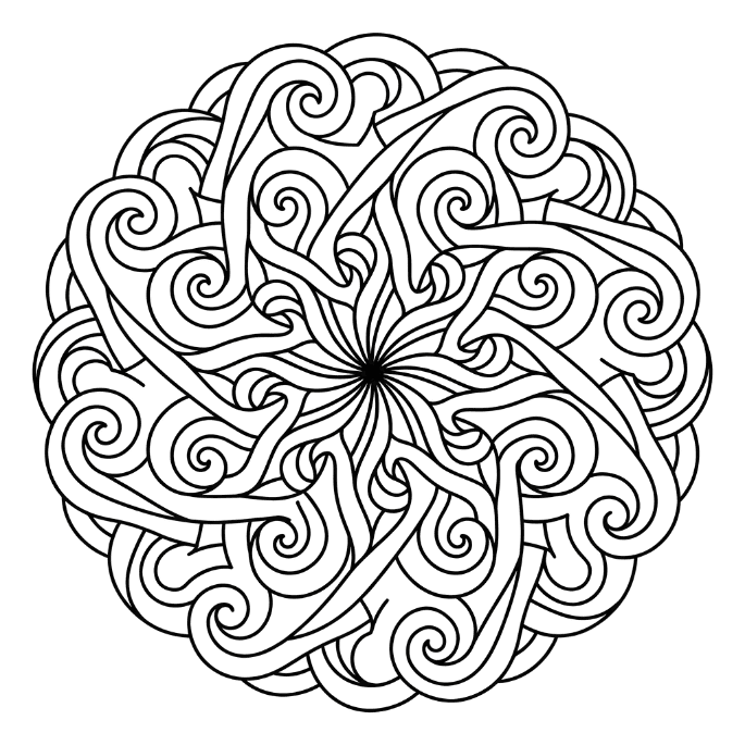Coloriage Mandala: Vagues de l'océan facile Mandalas