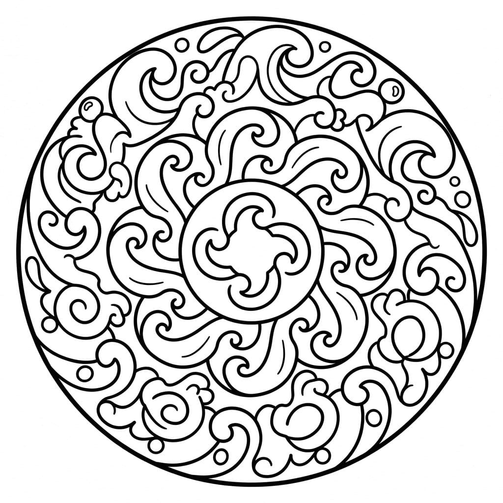 Coloriage Mandala: Vagues de l'océan pour enfants Mandalas