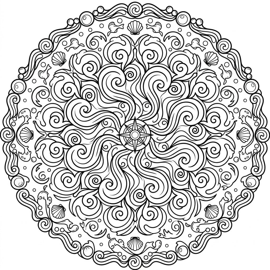 Coloriage Mandala: Vagues et éléments océaniques Mandalas