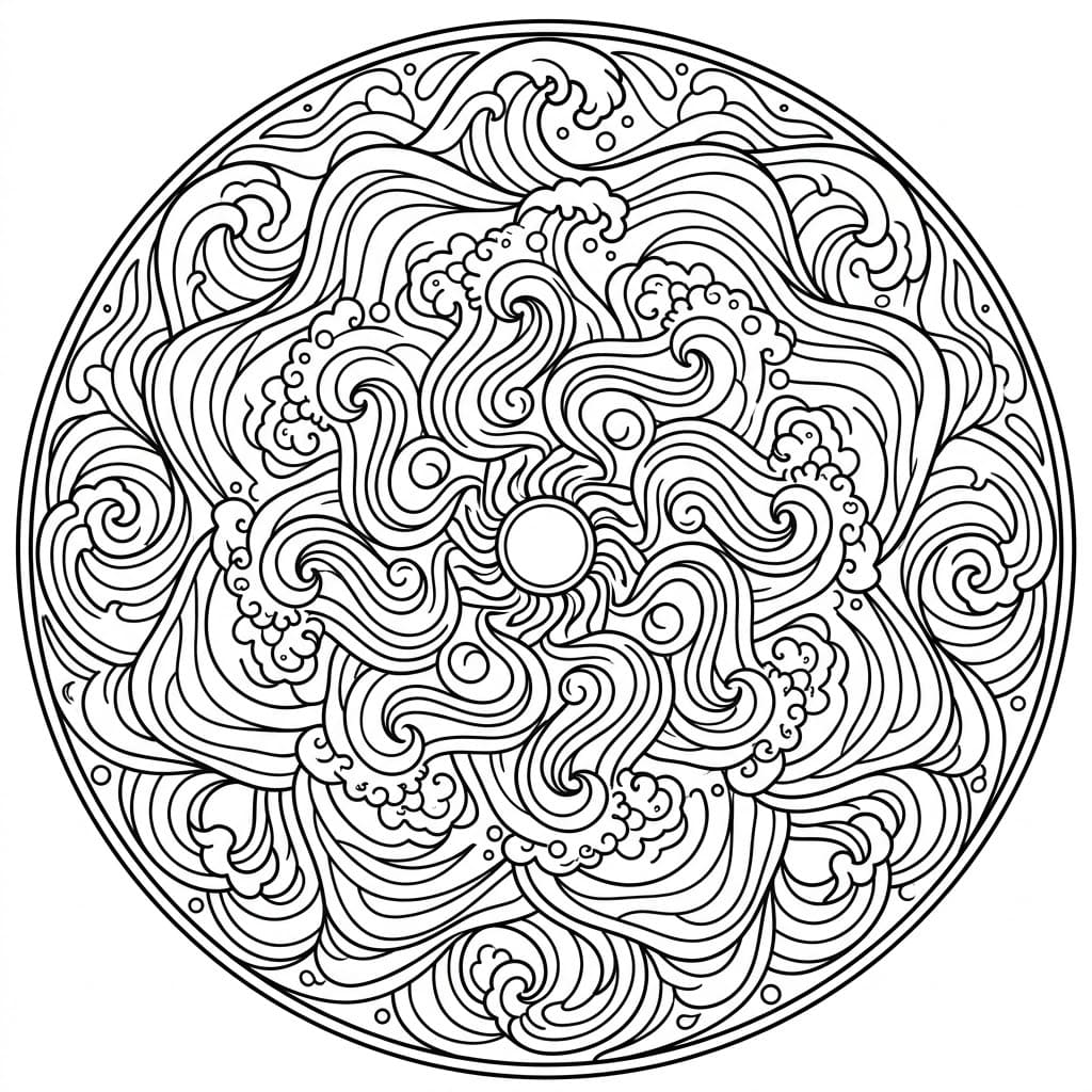Coloriage Mandala: Vagues océaniques au design circulaire Mandalas