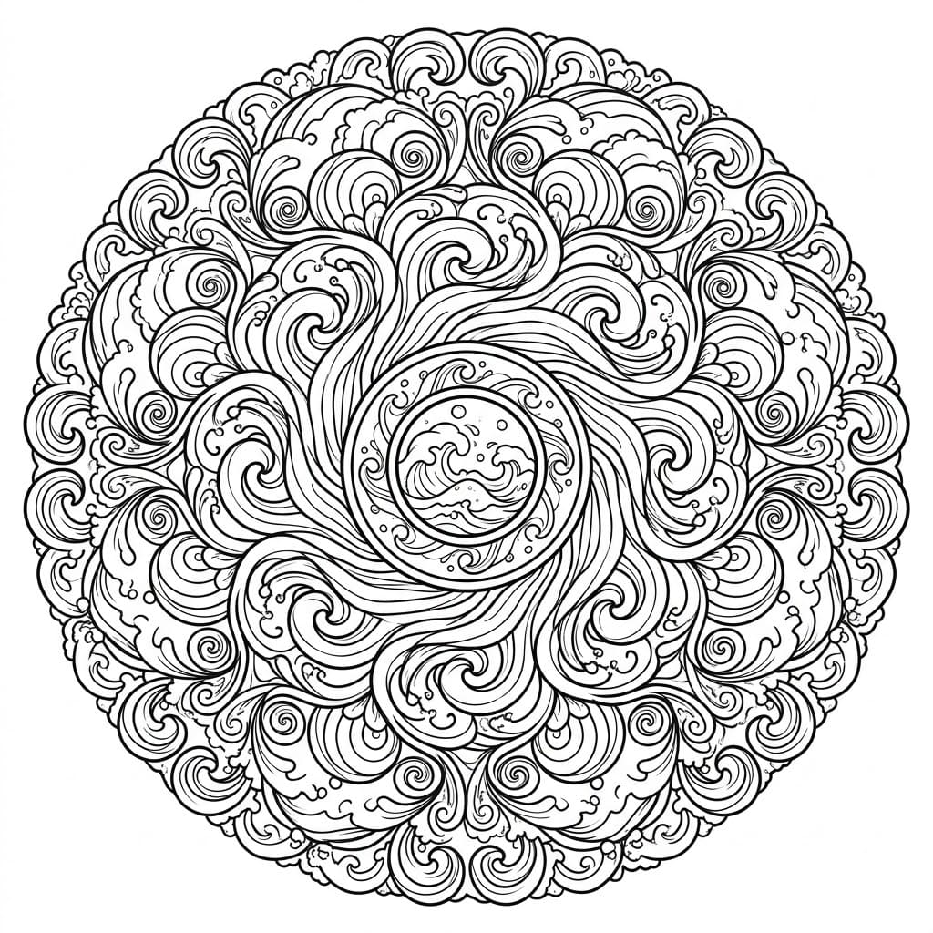 Coloriage Mandala Vagues de l’océan Mandalas
