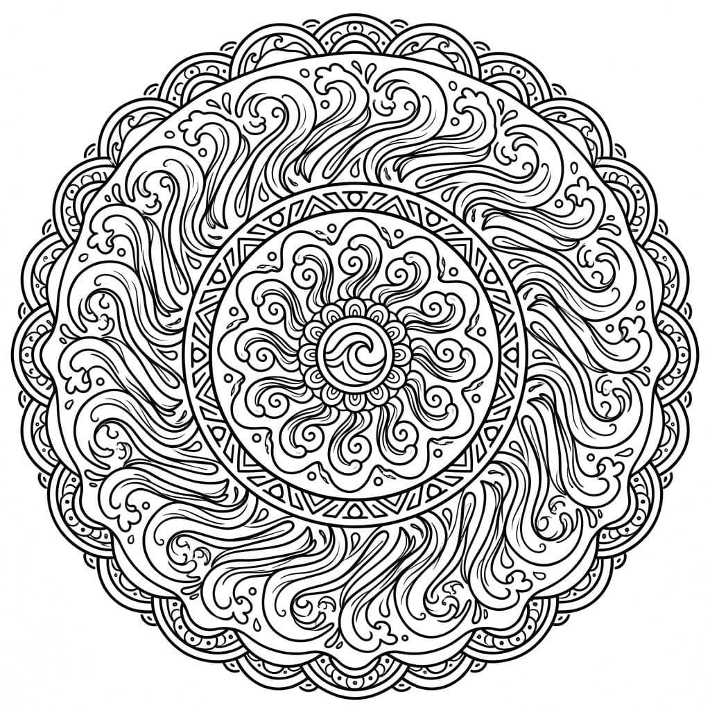 Coloriage Mandala: Vagues océaniques au mouvement organique Mandalas