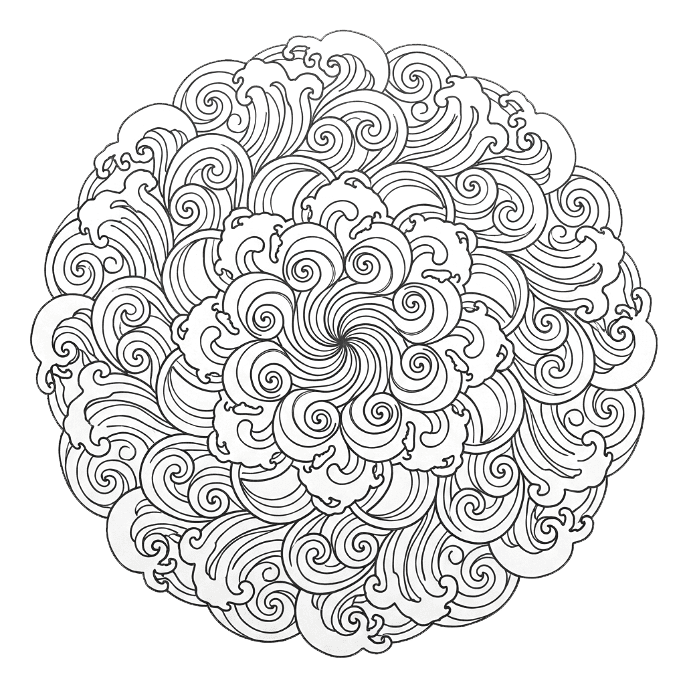 Coloriage Mandala: Vagues océaniques aux courants marins tourbillonnants Mandalas