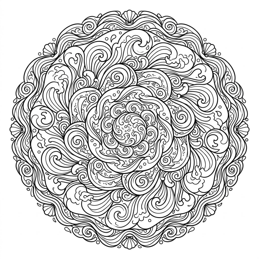 Coloriage Mandala: Vagues océaniques complexes Mandalas
