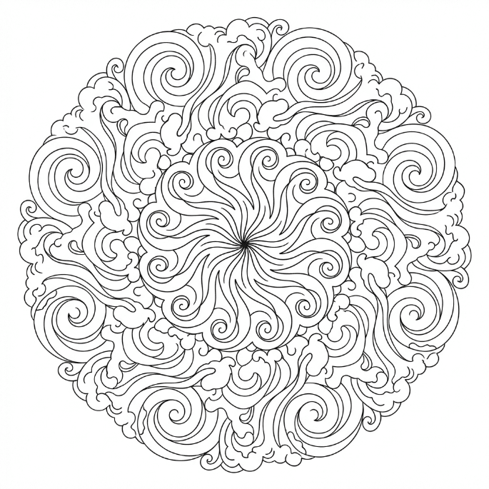 Coloriage Mandala: Vagues océaniques géométriques Mandalas