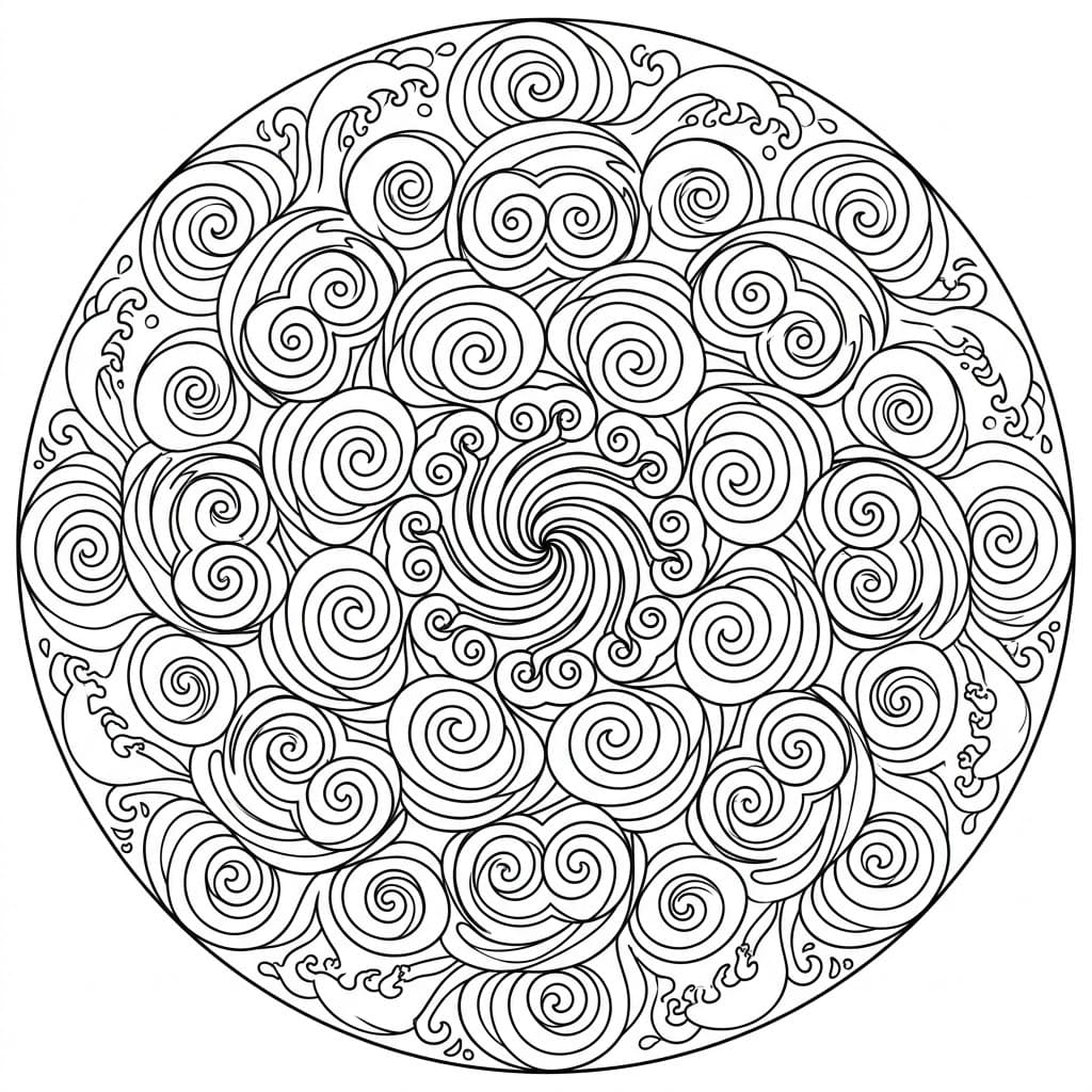 Coloriage Mandala: Vagues océaniques inspirées des motifs de vagues japonais Mandalas