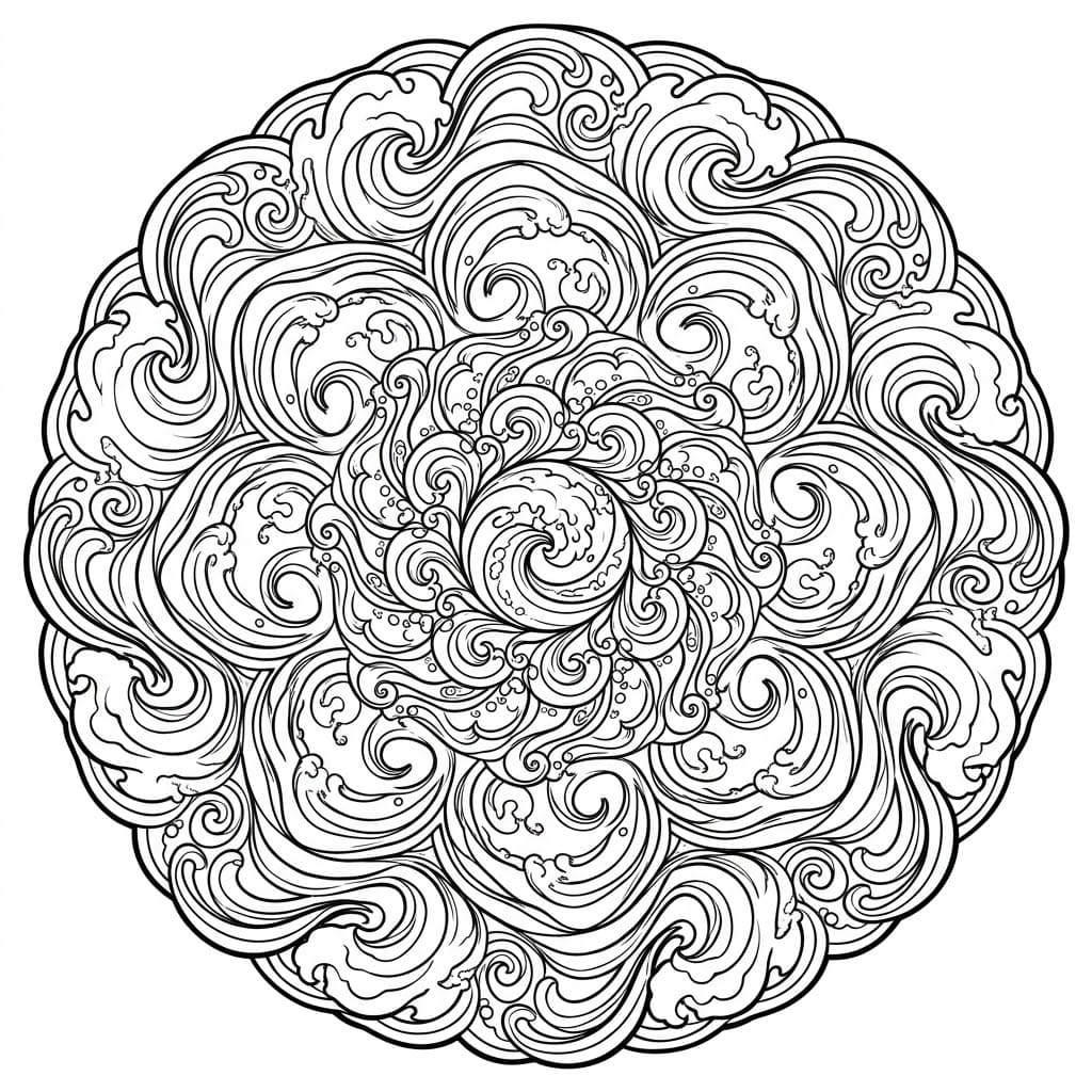 Coloriage Mandala: Vagues océaniques symétriques Mandalas