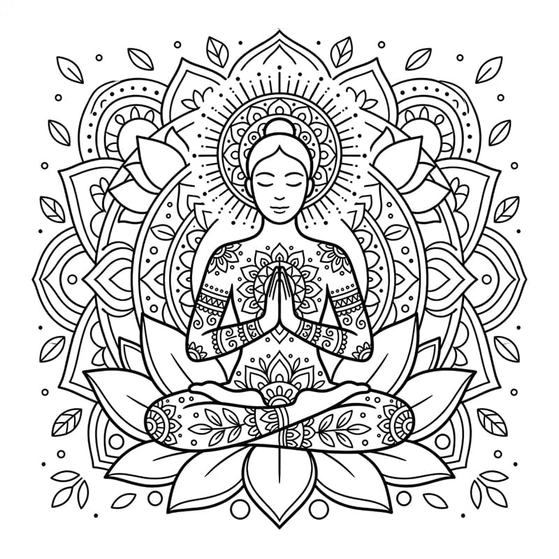 Coloriage Mandala: Yoga avec des formes de lotus et circulaires Mandalas