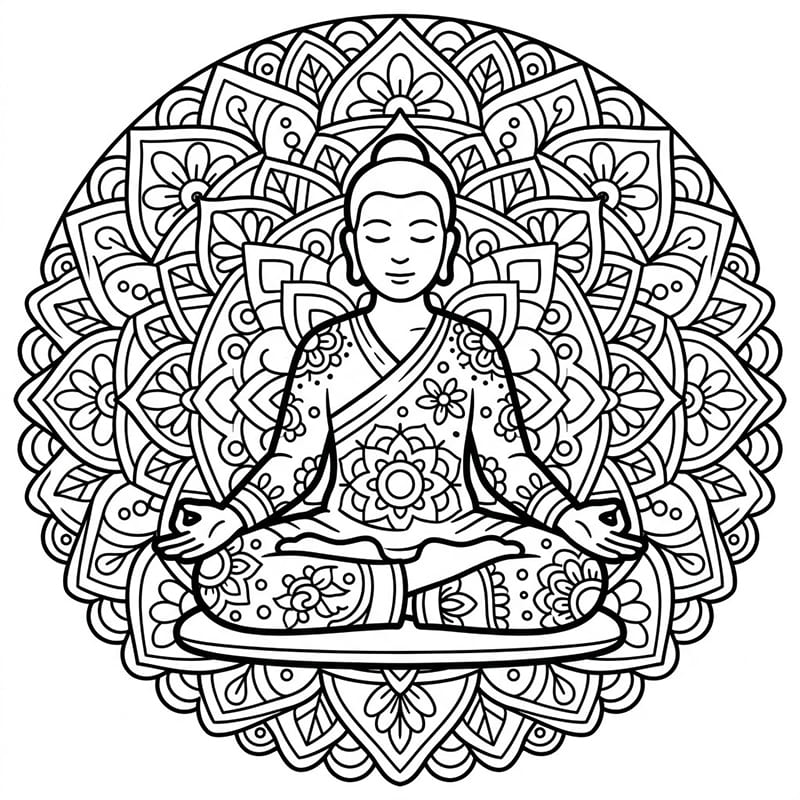 Coloriage Mandala: Yoga avec des motifs floraux Mandalas