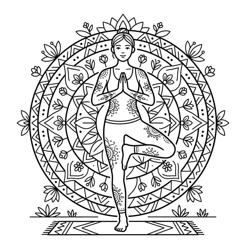 Coloriage Mandala: Yoga avec des motifs géométriques et floraux Mandalas