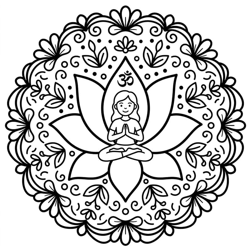 Coloriage Mandala: Yoga avec fleur de lotus centrale Mandalas