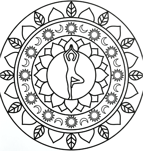 Coloriage Mandala: Yoga avec la posture de l'arbre Mandalas