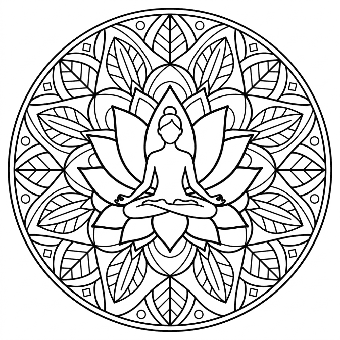 Coloriage Mandala: Yoga avec la posture du lotus Mandalas