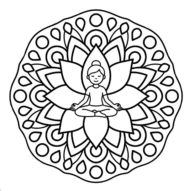 Coloriage Mandala: Yoga avec une personne en position du lotus Mandalas