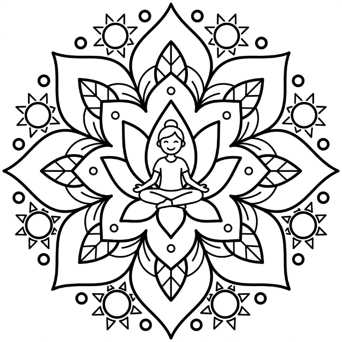 Coloriage Mandala: Yoga et éléments naturels Mandalas
