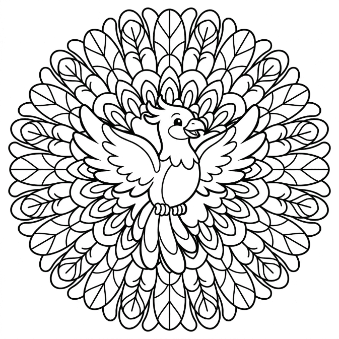 Coloriage Mandala: Adorable phénix Mandalas