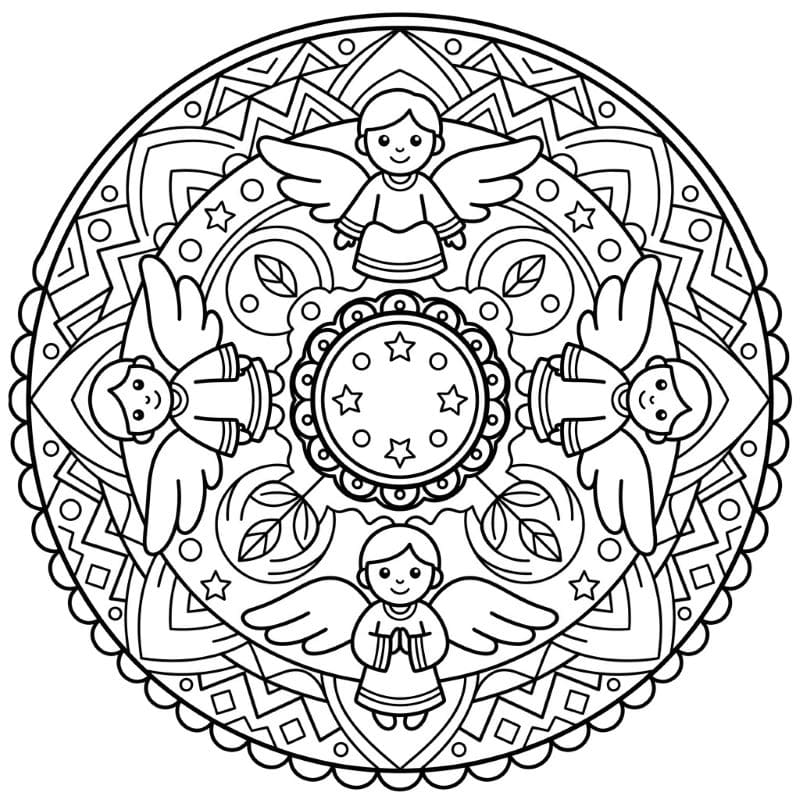 Coloriage Mandala: Anges aux motifs géométriques Mandalas