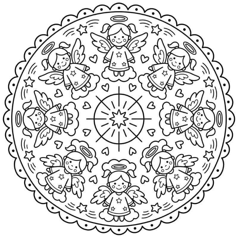 Coloriage Mandala: Anges kawaii Mandalas
