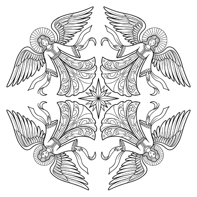 Coloriage Mandala: Anges pour adultes Mandalas