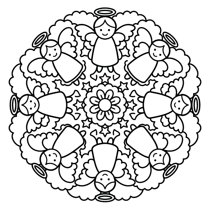 Coloriage Mandala: Anges pour enfants Mandalas