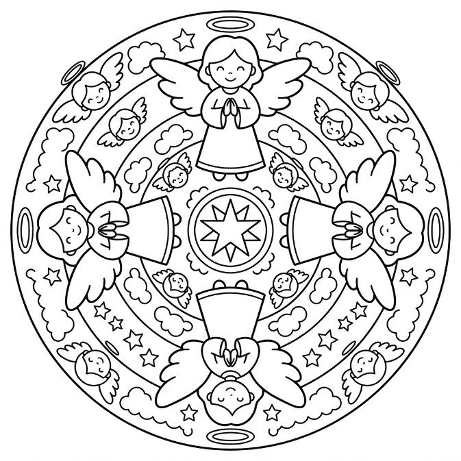 Coloriage Mandala: Anges souriants Mandalas