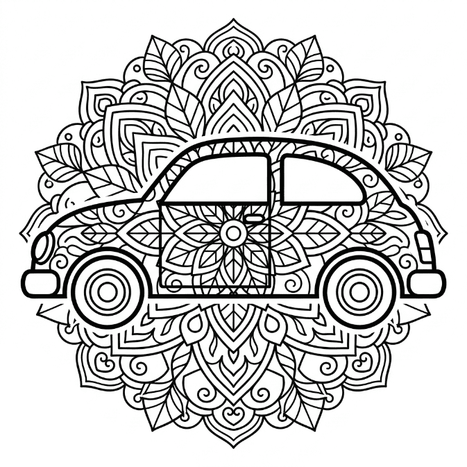 Coloriage Mandala: Belle voiture Mandalas