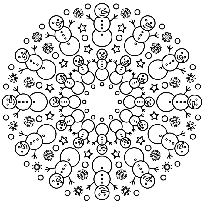 Coloriage Mandala: Bonhommes de neige d'hiver Mandalas